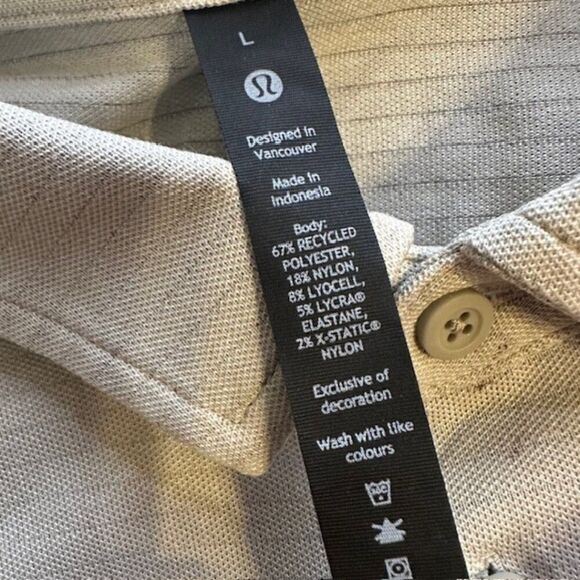 Lululemon Gray with Subtle Stripe Short Sleeve Evolution Polo Shirt Size Large - Picture 3 of 5